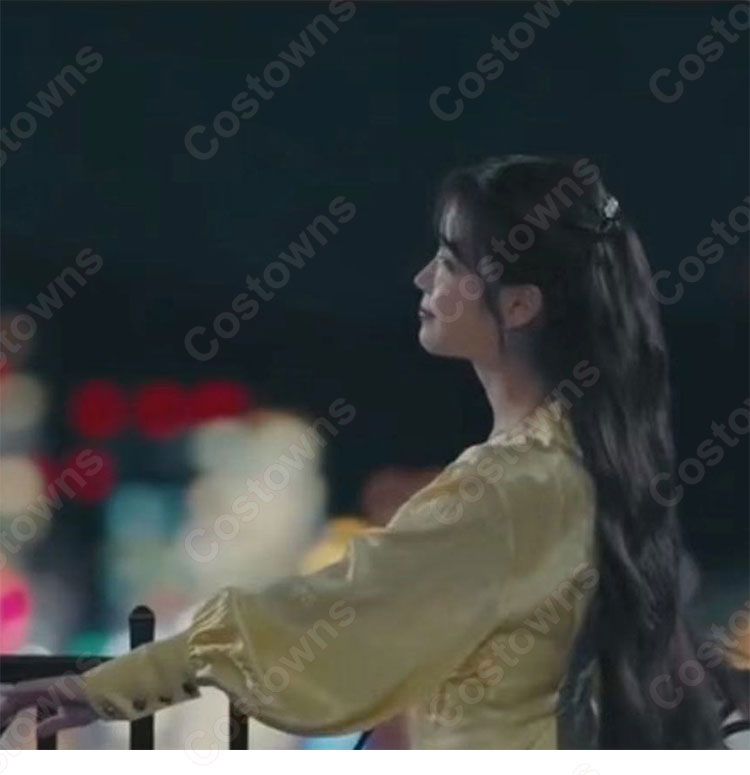 IU(アイユー)風 ワンピース イエロー/ロングドレス/ランタン袖 /Vネック ホテルデルーナ(호텔 델루나、Hotel Del Luna)』 チャン・マンウォル 衣装-2