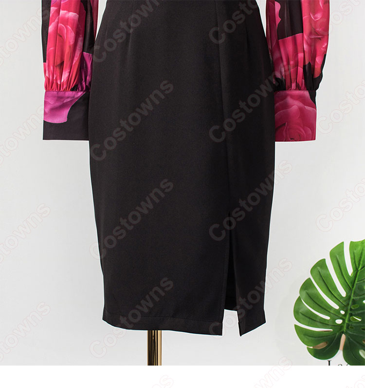 IU(アイユー)風 フローラルプリントブラウス ハーフ(長袖/スカーフ・カラー) スカート(黒)-13