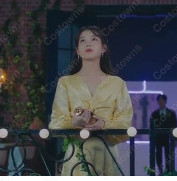 IU(アイユー)風 ワンピース イエロー/ロングドレス/ランタン袖 /Vネック ホテルデルーナ(호텔 델루나、Hotel Del Luna)』 チャン・マンウォル 衣装-3