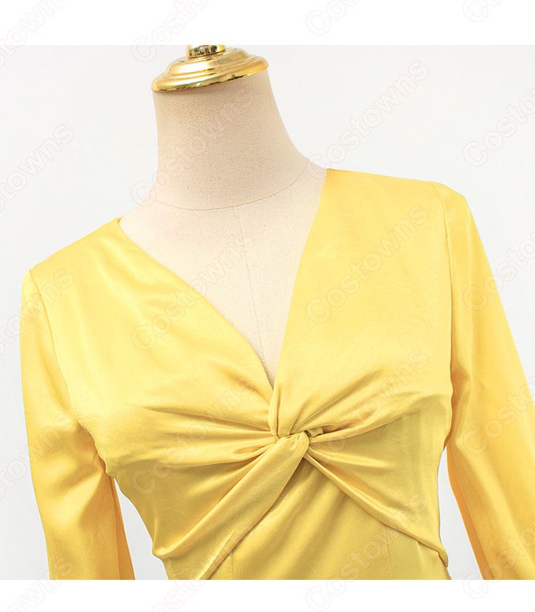 IU(アイユー)風 ワンピース イエロー/ロングドレス/ランタン袖 /Vネック ホテルデルーナ(호텔 델루나、Hotel Del Luna)』 チャン・マンウォル 衣装-6
