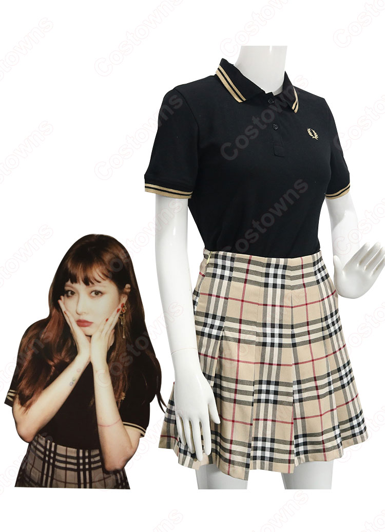 キム・ヒョナ(金泫雅、김현아、Kim Hyun Ah )風 半袖Tシャツ(黒) プリーツ スカート チェック(イエロー) Wonder Girls(ワンダーガールズ) 衣装-2