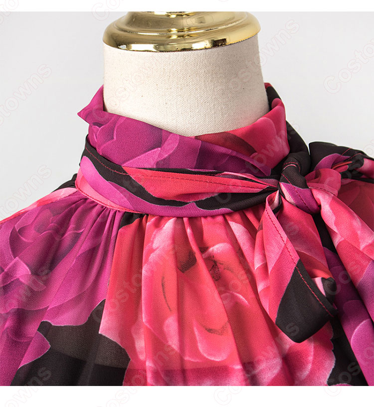 IU(アイユー)風 フローラルプリントブラウス ハーフ(長袖/スカーフ・カラー) スカート(黒)-8