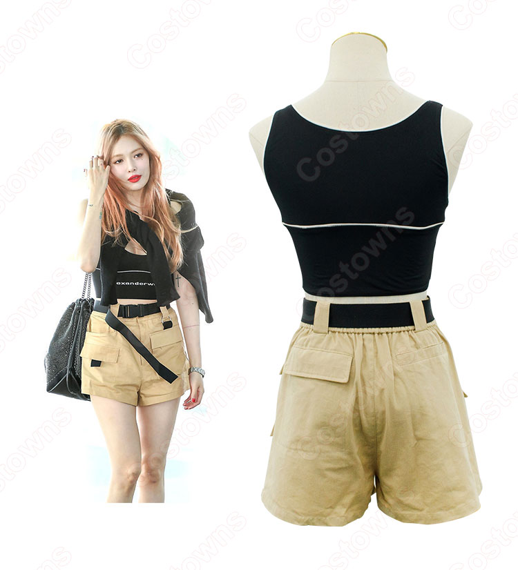 キム・ヒョナ(金泫雅、김현아、Kim Hyun Ah )風 ショートカーゴパンツ(カーキ) タンクトップ(黑) ベルト Wonder Girls(ワンダーガールズ) 衣装-6
