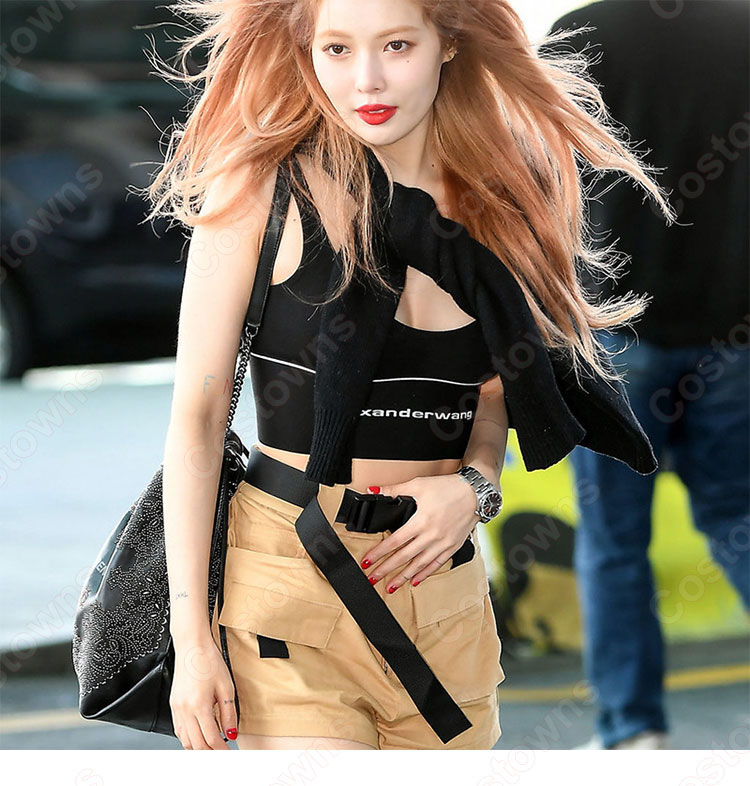 キム・ヒョナ(金泫雅、김현아、Kim Hyun Ah )風 ショートカーゴパンツ(カーキ) タンクトップ(黑) ベルト Wonder Girls(ワンダーガールズ) 衣装-1