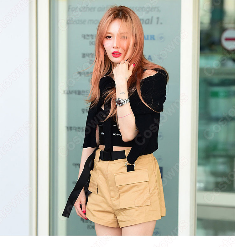 キム・ヒョナ(金泫雅、김현아、Kim Hyun Ah )風 ショートカーゴパンツ(カーキ) タンクトップ(黑) ベルト Wonder Girls(ワンダーガールズ) 衣装-2