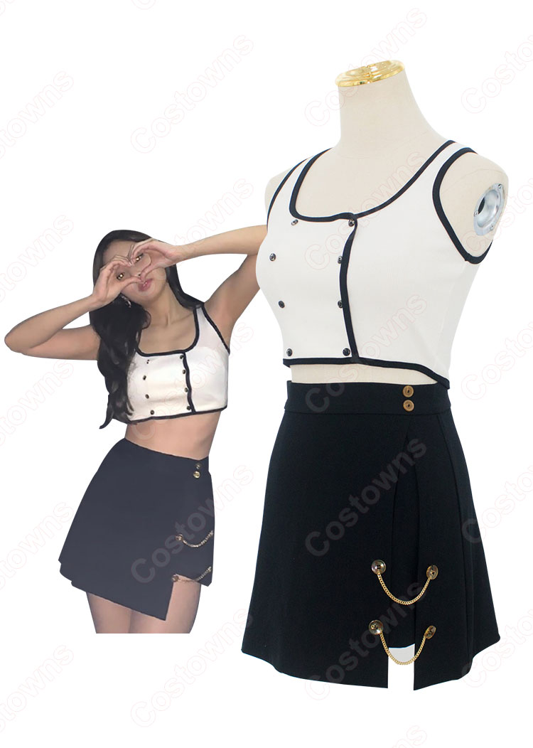 BLACKPINK（ブラック・ピンク） ジェニー（JENNIE）風 クロップ・トップ（ホワイト/ノースリーブ）-6