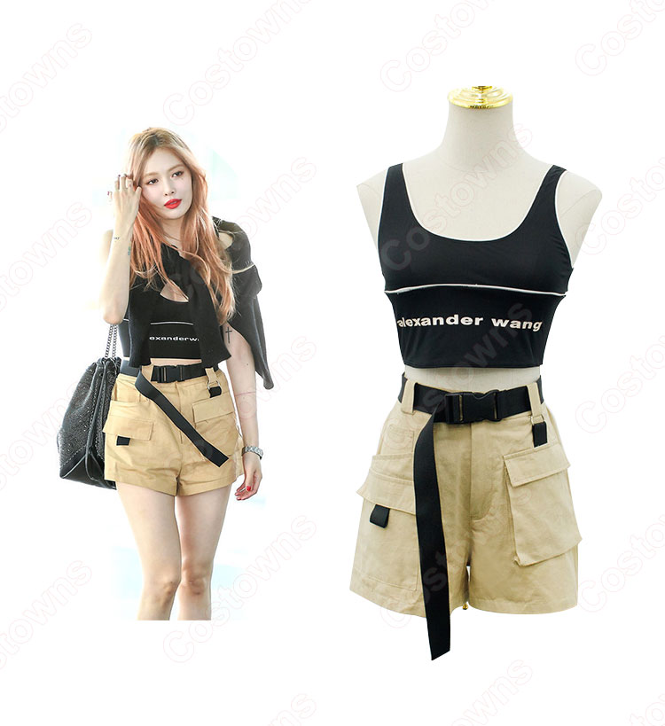 キム・ヒョナ(金泫雅、김현아、Kim Hyun Ah )風 ショートカーゴパンツ(カーキ) タンクトップ(黑) ベルト Wonder Girls(ワンダーガールズ) 衣装-4