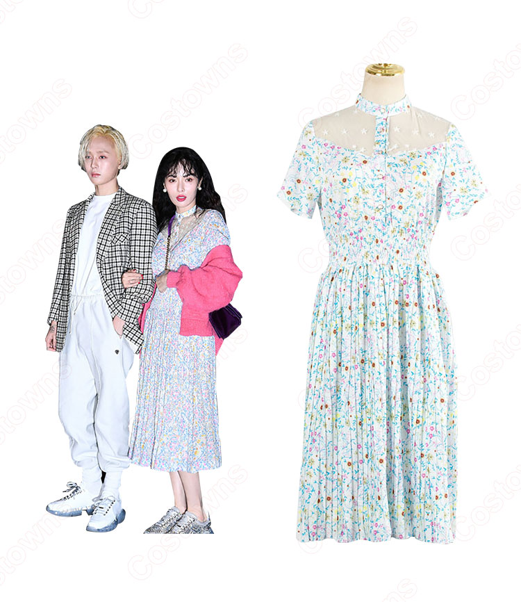 キム・ヒョナ(金泫雅、김현아、Kim Hyun Ah )風 ショートカーディガン(長袖) 花柄ワンピース(ミディ丈 / 半袖) Wonder Girls(ワンダーガールズ) 衣装-3