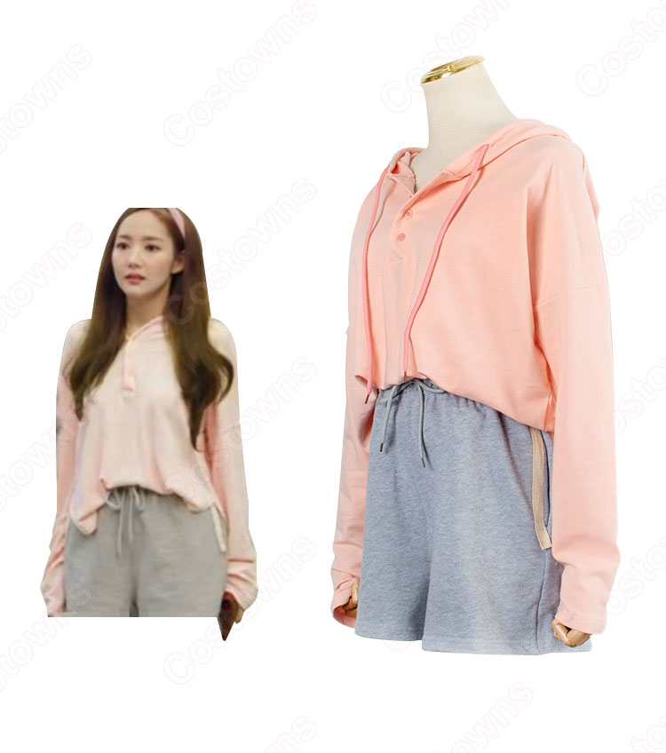 キム・ミソ（パク・ミニョン）風 パーカー（ピンク/桃色系・長袖） ショートパンツ 「キム秘書はいったい、なぜ?」衣装-5