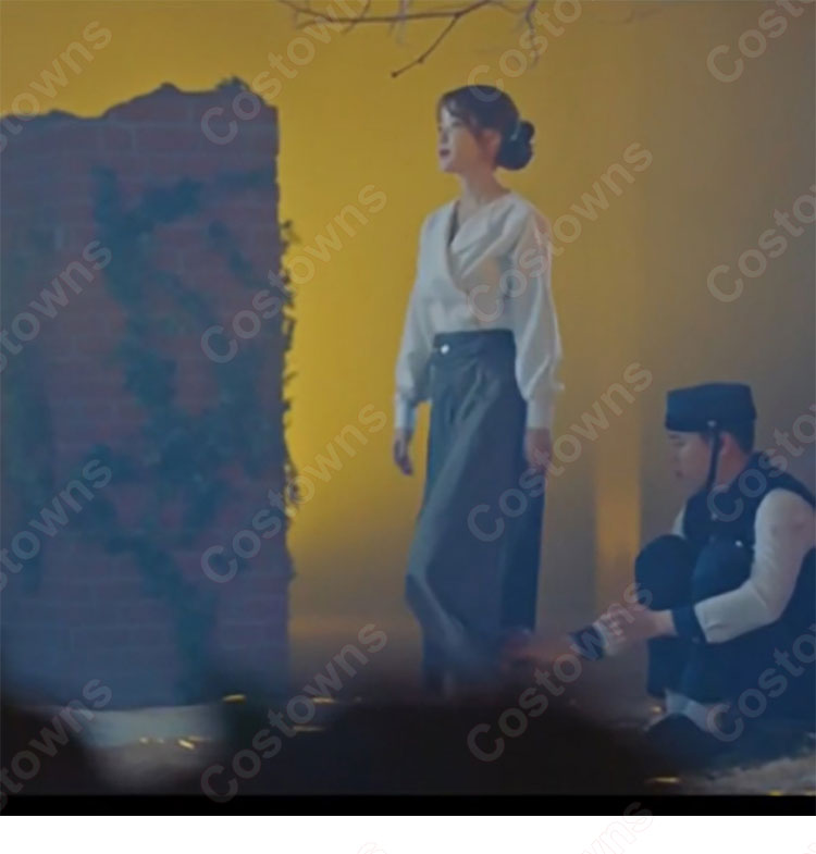 IU(アイユー)風 ストライプシャツ(7分袖) ミディスカート セットアップ 『ホテルデルーナ(호텔 델루나、Hotel Del Luna)』第15話 チャン・マンウォル コスチューム 変装・仮装・コスプレ衣装-2