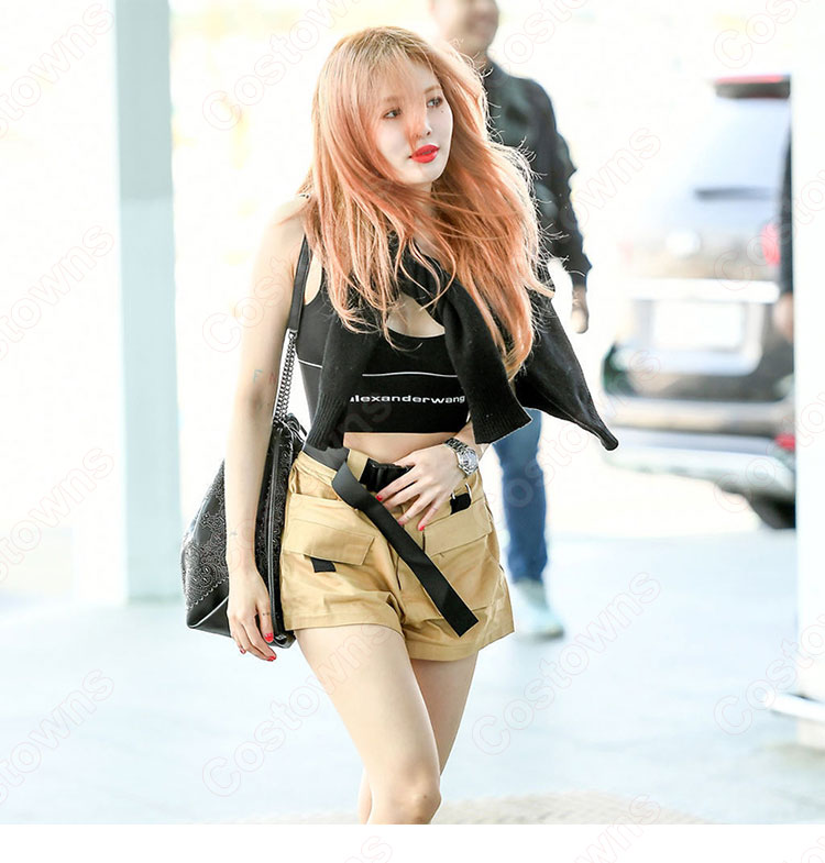 キム・ヒョナ(金泫雅、김현아、Kim Hyun Ah )風 ショートカーゴパンツ(カーキ) タンクトップ(黑) ベルト Wonder Girls(ワンダーガールズ) 衣装-3