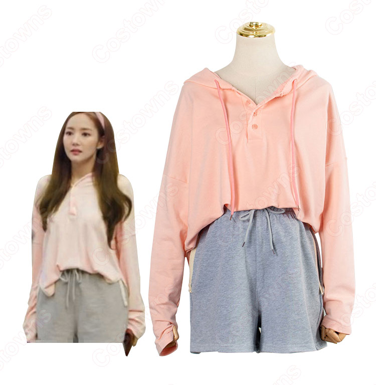 キム・ミソ（パク・ミニョン）風 パーカー（ピンク/桃色系・長袖） ショートパンツ 「キム秘書はいったい、なぜ?」衣装-4