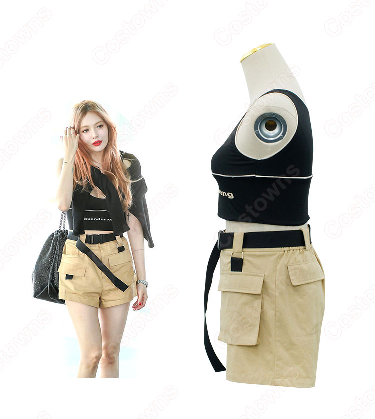 キム・ヒョナ(金泫雅、김현아、Kim Hyun Ah )風 ショートカーゴパンツ(カーキ) タンクトップ(黑) ベルト Wonder Girls(ワンダーガールズ) 衣装-5