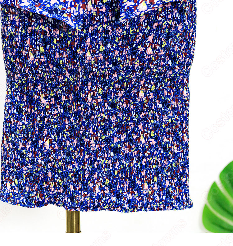 IU（アイユー）風 フローラルプリント シャツ(半袖 / スリムウエスト / スクエアカラー) ハーフスカート セットアップ 『ホテルデルーナ(호텔 델루나、Hotel Del Luna)』第7話 チャン・マンウォル コスチューム 変装・仮装・コスプレ衣装-7