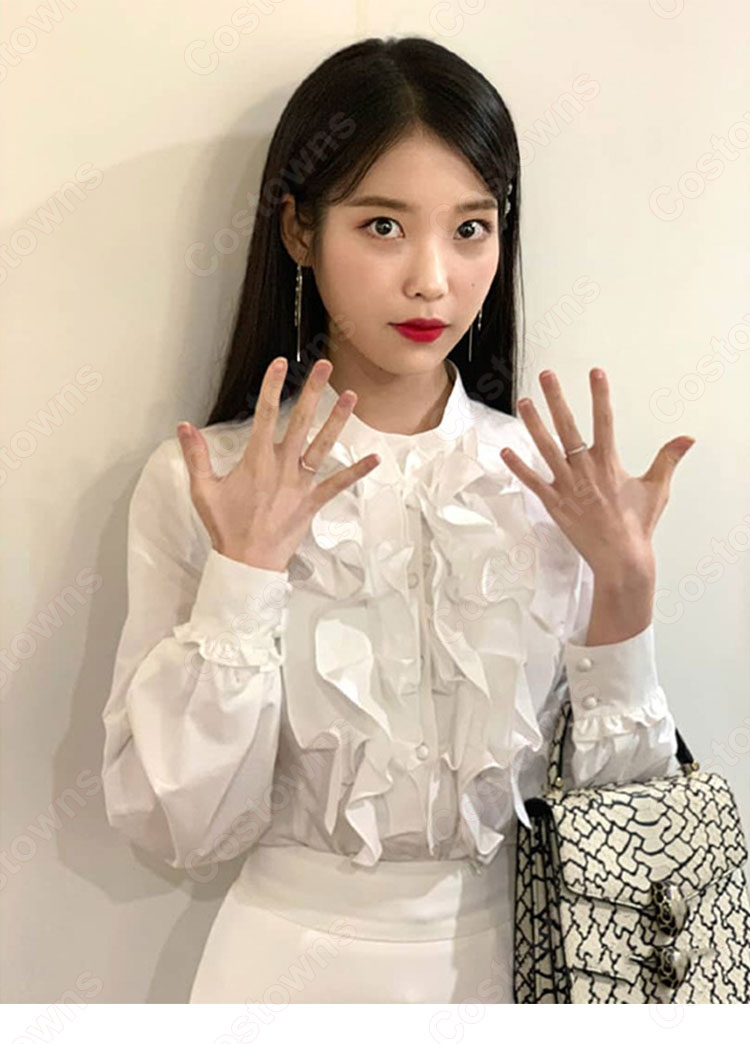 チャン・マンウォル(IU / アイユー)風 シャツ (ホワイト / 長袖)ハーフスカート 『ホテルデルーナ(호텔 델루나、Hotel Del Luna)』第12話 コスチューム 変装・仮装・コスプレ衣装-1