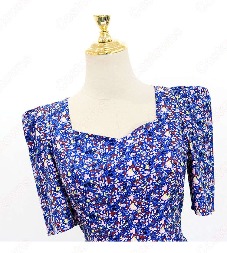 IU（アイユー）風 フローラルプリント シャツ(半袖 / スリムウエスト / スクエアカラー) ハーフスカート セットアップ 『ホテルデルーナ(호텔 델루나、Hotel Del Luna)』第7話 チャン・マンウォル コスチューム 変装・仮装・コスプレ衣装-4