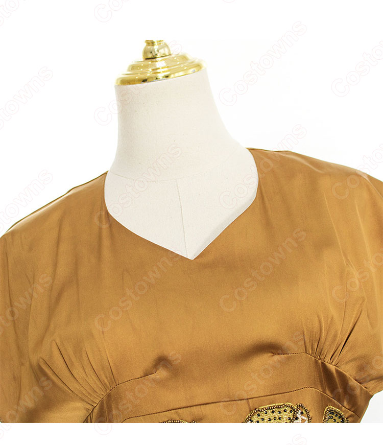 IU（アイユー）風 ワンピース Aラインスカート 半袖/Vネック/ハイウエスト/フリル 袖 『ホテルデルーナ(호텔 델루나、Hotel Del Luna)』第3話 チャン・マンウォル コスチューム 変装・仮装・コスプレ衣装-5