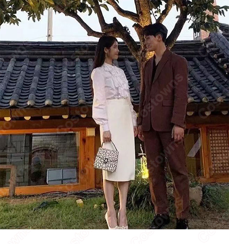 チャン・マンウォル(IU / アイユー)風 シャツ (ホワイト / 長袖)ハーフスカート 『ホテルデルーナ(호텔 델루나、Hotel Del Luna)』第12話 コスチューム 変装・仮装・コスプレ衣装-2