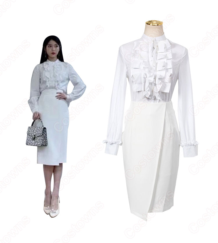 チャン・マンウォル(IU / アイユー)風 シャツ (ホワイト / 長袖)ハーフスカート 『ホテルデルーナ(호텔 델루나、Hotel Del Luna)』第12話 コスチューム 変装・仮装・コスプレ衣装-3