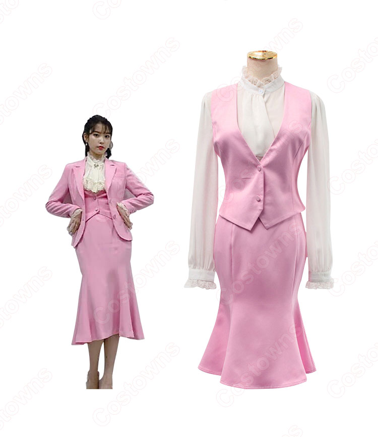 チャン・マンウォル(IU/アイユー)風 スーツ(いピンク / 長袖)ミディスカート 『ホテルデルーナ(호텔 델루나、Hotel Del Luna)』第5話 コスチューム 変装・仮装・コスプレ衣装-5