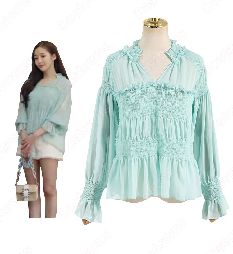 キム・ミソ（パク・ミニョン）風 シフォン シャツ（青/長袖） 「キム秘書はいったい、なぜ?」衣装-2