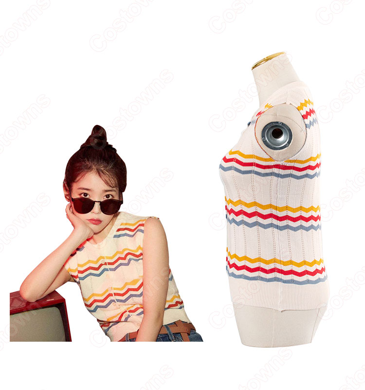 IU(アイユー)風 ストライプシャツ ニット・セーター(カーディガン / ノースリーブ )-3