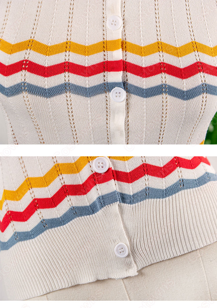 IU(アイユー)風 ストライプシャツ ニット・セーター(カーディガン / ノースリーブ )-8