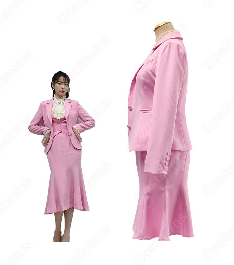 チャン・マンウォル(IU/アイユー)風 スーツ(いピンク / 長袖)ミディスカート 『ホテルデルーナ(호텔 델루나、Hotel Del Luna)』第5話 コスチューム 変装・仮装・コスプレ衣装-4