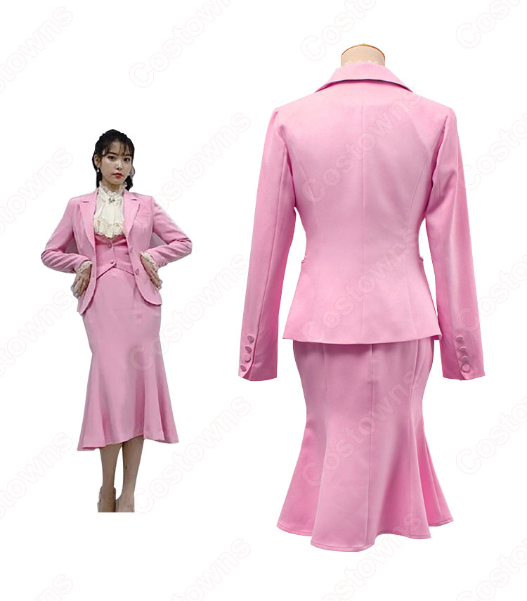 チャン・マンウォル(IU/アイユー)風 スーツ(いピンク / 長袖)ミディスカート 『ホテルデルーナ(호텔 델루나、Hotel Del Luna)』第5話 コスチューム 変装・仮装・コスプレ衣装-3