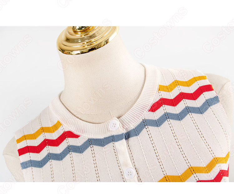 IU(アイユー)風 ストライプシャツ ニット・セーター(カーディガン / ノースリーブ )-5