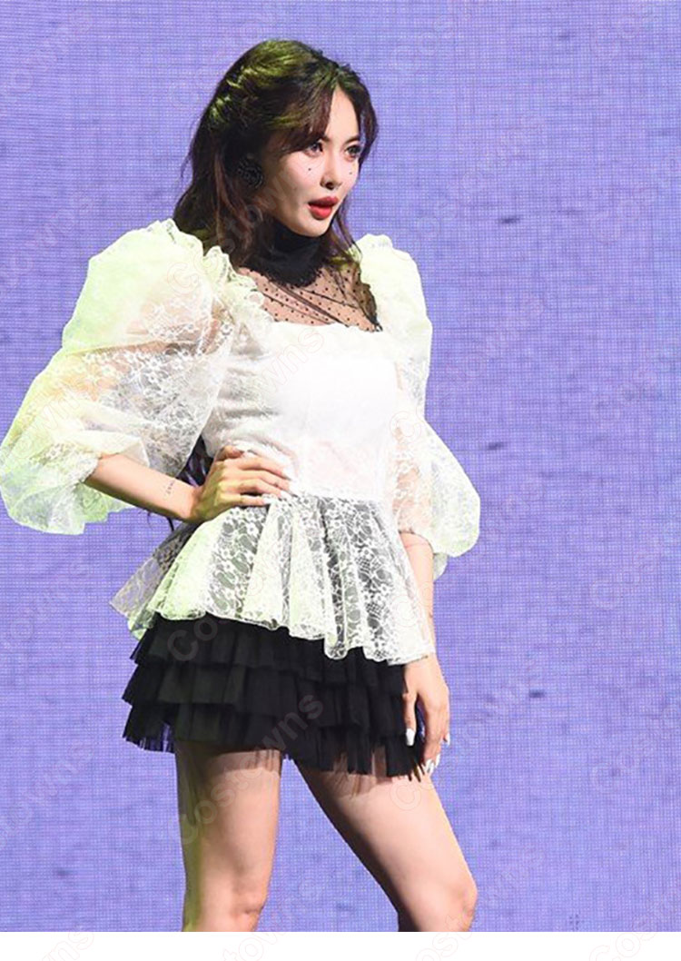 キム・ヒョナ(金泫雅、김현아、Kim Hyun Ah )風 レース ブラウス(7分袖) ハーフスカート(フリル) 2点セット Wonder Girls(ワンダーガールズ) 衣装-2