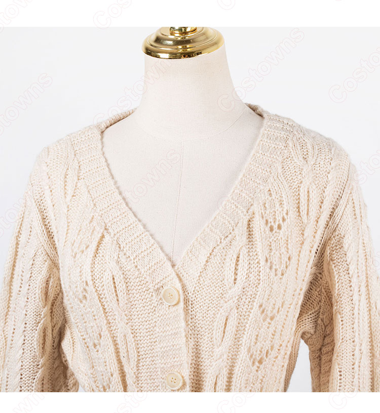 IU(アイユー)風 衣装 ニットシャツ(Vネック / 長袖 / クリーム) ミディスカート 2点セット-6