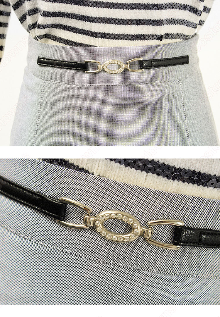 BLACKPINK(ブラックピンク) リサ(LISA) 風 セーター(長袖 / ボーダー柄) ハーフスカート(グレー)-7