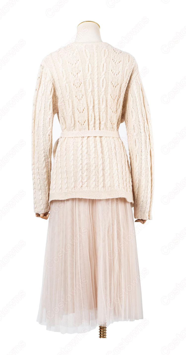 IU(アイユー)風 衣装 ニットシャツ(Vネック / 長袖 / クリーム) ミディスカート 2点セット-5