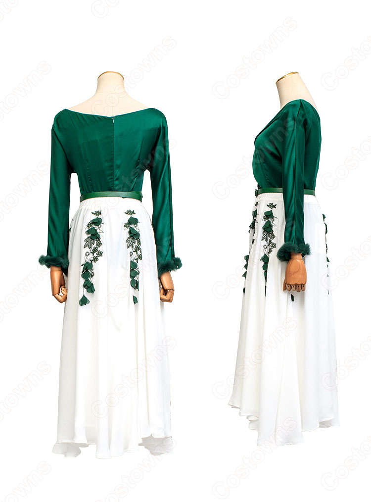 IU(アイユー)風衣装 シャツ(長袖 / 濃い緑) かわいいフレアスカート(黒い花の刺繍) 花柄の切替ワンピース 『ホテルデルーナ(호텔 델루나、Hotel Del Luna)』第10話 チャン・マンウォル コスチューム 変装・仮装・コスプレ衣装-3