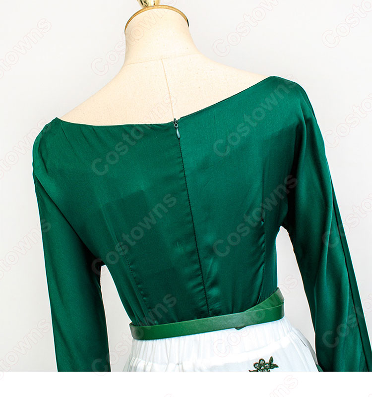 IU(アイユー)風衣装 シャツ(長袖 / 濃い緑) かわいいフレアスカート(黒い花の刺繍) 花柄の切替ワンピース 『ホテルデルーナ(호텔 델루나、Hotel Del Luna)』第10話 チャン・マンウォル コスチューム 変装・仮装・コスプレ衣装-8