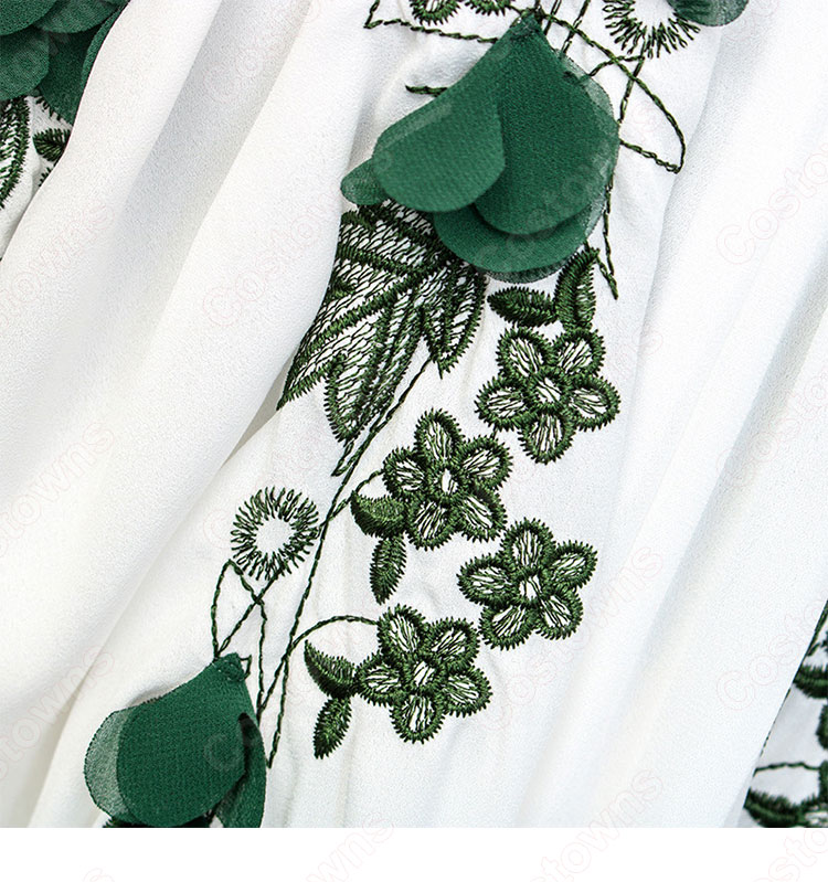 IU(アイユー)風衣装 シャツ(長袖 / 濃い緑) かわいいフレアスカート(黒い花の刺繍) 花柄の切替ワンピース 『ホテルデルーナ(호텔 델루나、Hotel Del Luna)』第10話 チャン・マンウォル コスチューム 変装・仮装・コスプレ衣装-12