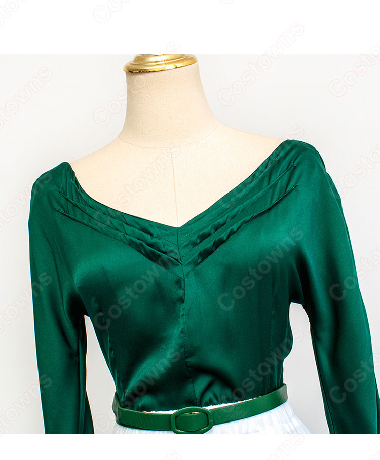 IU(アイユー)風衣装 シャツ(長袖 / 濃い緑) かわいいフレアスカート(黒い花の刺繍) 花柄の切替ワンピース 『ホテルデルーナ(호텔 델루나、Hotel Del Luna)』第10話 チャン・マンウォル コスチューム 変装・仮装・コスプレ衣装-6