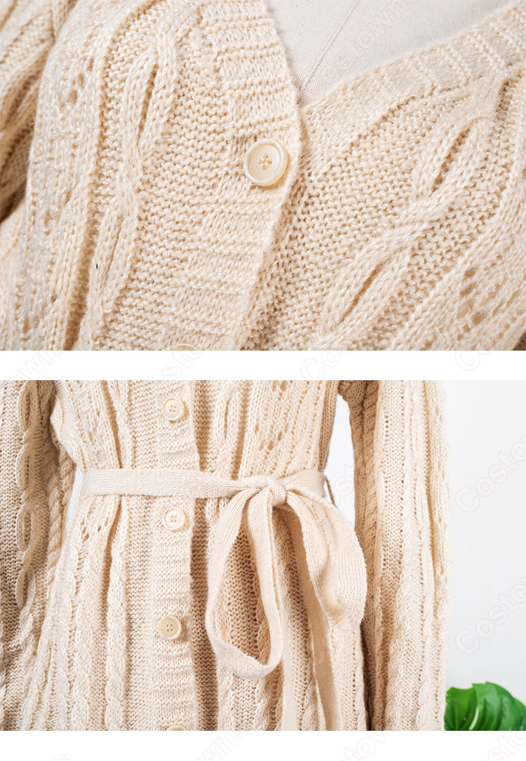 IU(アイユー)風 衣装 ニットシャツ(Vネック / 長袖 / クリーム) ミディスカート 2点セット-8