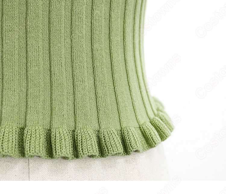 BLACKPINK（ブラックピンク） ジェニー（JENNIE）風 ニット カーディガン （半袖 / アボカドグリーン）ズボン（黑）-16