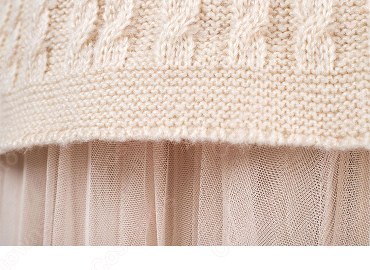 IU(アイユー)風 衣装 ニットシャツ(Vネック / 長袖 / クリーム) ミディスカート 2点セット-11