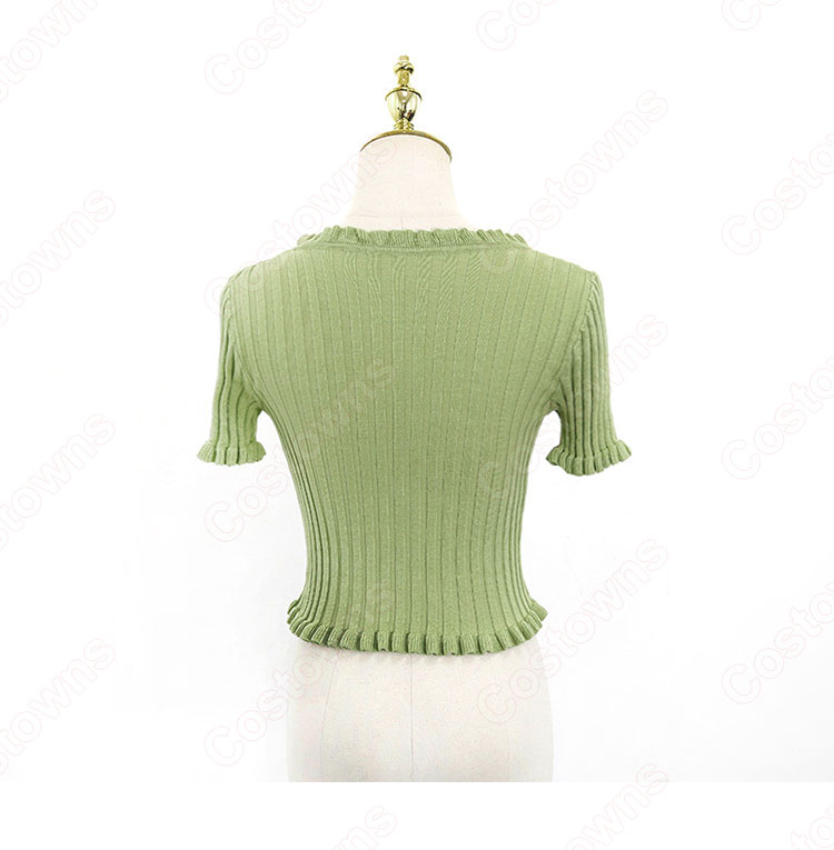 BLACKPINK（ブラックピンク） ジェニー（JENNIE）風 ニット カーディガン （半袖 / アボカドグリーン）ズボン（黑）-7