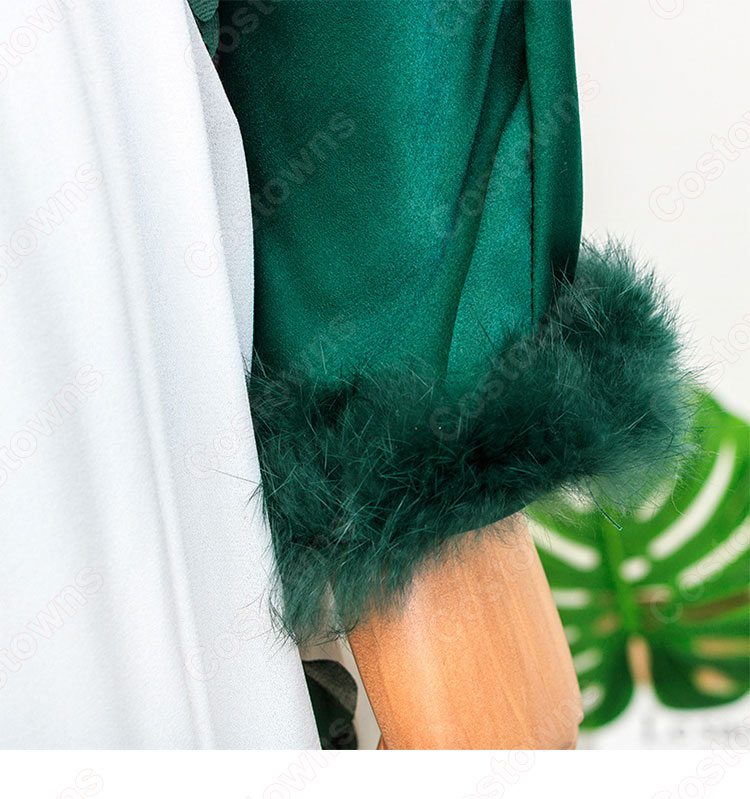 IU(アイユー)風衣装 シャツ(長袖 / 濃い緑) かわいいフレアスカート(黒い花の刺繍) 花柄の切替ワンピース 『ホテルデルーナ(호텔 델루나、Hotel Del Luna)』第10話 チャン・マンウォル コスチューム 変装・仮装・コスプレ衣装-10