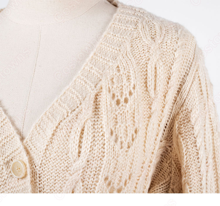 IU(アイユー)風 衣装 ニットシャツ(Vネック / 長袖 / クリーム) ミディスカート 2点セット-7