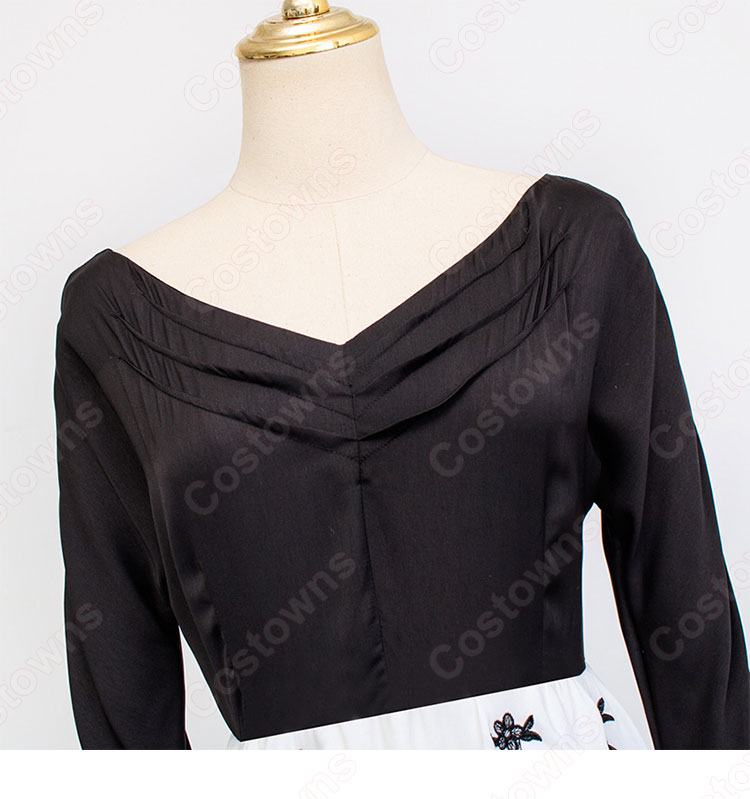 IU(アイユー)風衣装 シャツ(長袖 / 濃い緑) かわいいフレアスカート(黒い花の刺繍) 花柄の切替ワンピース 『ホテルデルーナ(호텔 델루나、Hotel Del Luna)』第10話 チャン・マンウォル コスチューム 変装・仮装・コスプレ衣装-14