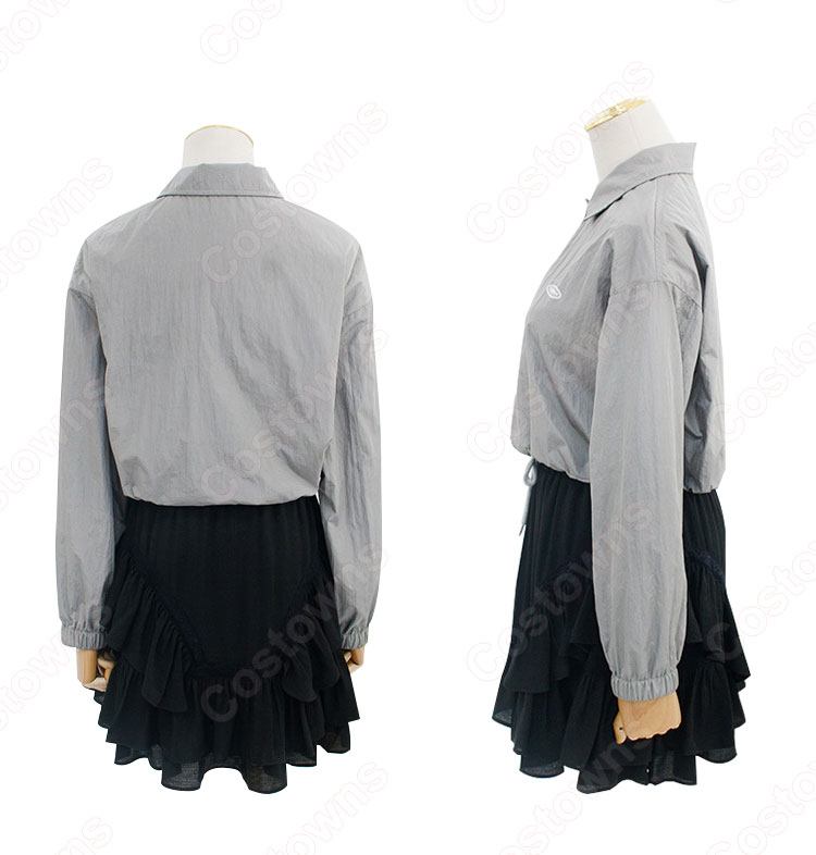 キム・ヒョナ（金泫雅、김현아、Kim Hyun Ah ）風 衣装 シャツ（グレー / シングルブレスト / 長袖 ） ケーキ スカート（ハイウエスト / 黑）-4