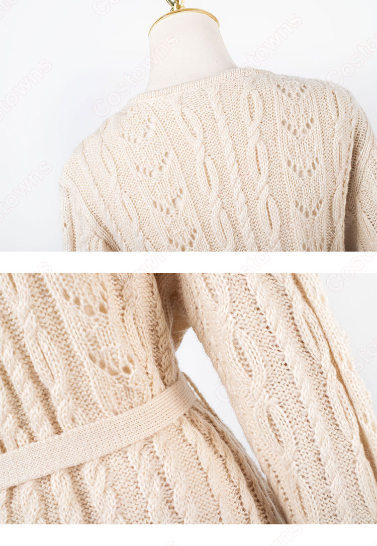 IU(アイユー)風 衣装 ニットシャツ(Vネック / 長袖 / クリーム) ミディスカート 2点セット-10