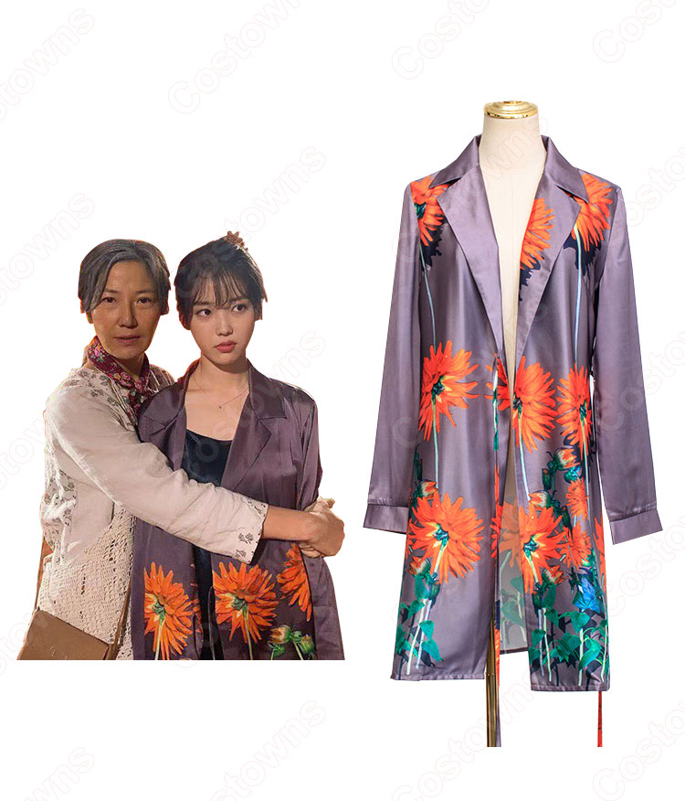 IU（アイユー）風 ひまわりプリント ガウンコート（長袖） 『ホテルデルーナ～月明かりの恋人～(호텔 델루나、Hotel Del Luna)』第15話 コスチューム 変装・仮装・コスプレ衣装-3