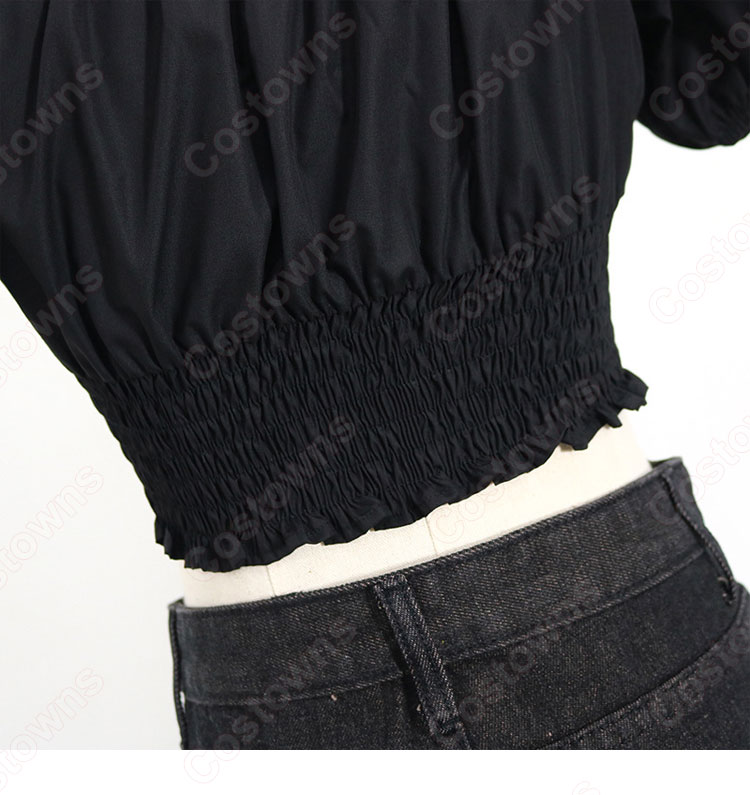 IU (アイユー)風 クロップ・トップ (黑 / ラウンド・ネック / 半袖)-8