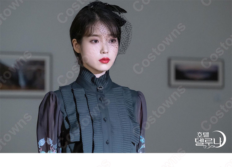 IU(アイユー)風 シャツ (黑 / 長袖 / シングルブレスト) 『ホテルデルーナ~月明かりの恋人~(호텔 델루나、Hotel Del Luna)』第2話 チャン・マンウォル コスチューム 変装・仮装・コスプレ衣装-1